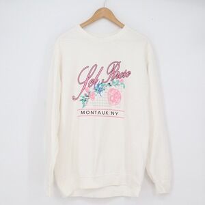 Firstport Sweatshirt Unisex S Montauk NY Gel Prose Cream Graphic Pullover